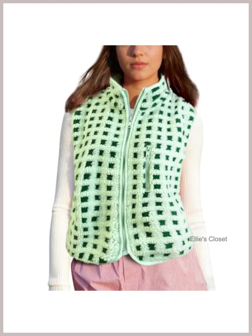 SeeLuNa Plaid Fleece Vest Women Sleeveless Sherpa Full Zip Jacket